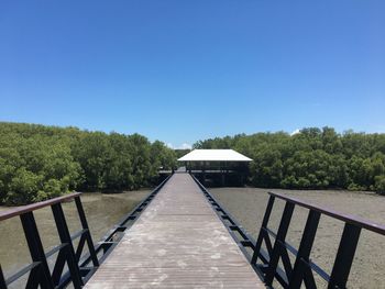 Bridge over river against clear blue sky