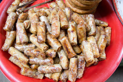 High angle view of meat in plate