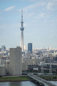 Modern buildings in city against sky