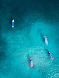 Aerial view of boat moored in sea