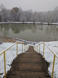 Scenic view of lake against sky during winter