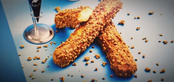 High angle view of breakfast on table