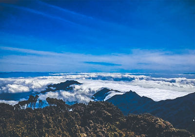 Scenic view of dramatic landscape against sky during winter