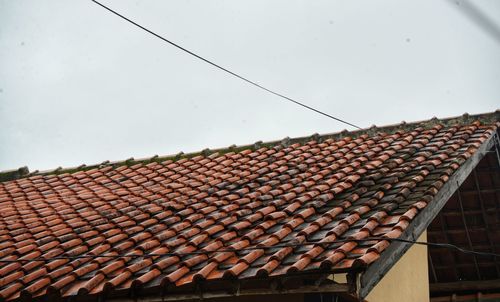 Low angle view of roof and building against sky