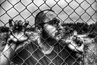 Close-up of chainlink fence at zoo