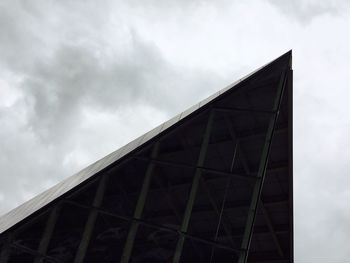 Low angle view of modern building against cloudy sky