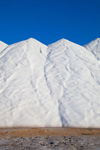 Scenic view of snowcapped mountains against clear blue sky