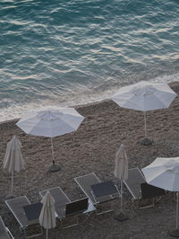 High angle view of parasols on beach
