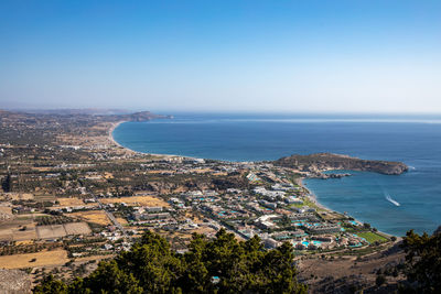 High angle view of sea against clear sky