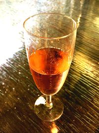 Close-up of beer in glass on table