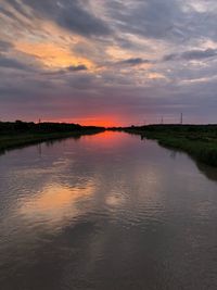 Scenic view of lake against sky during sunset