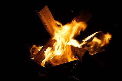 Close-up of fire in the dark