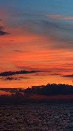 Scenic view of sea against dramatic sky during sunset