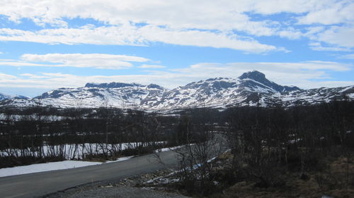 Scenic view of snowcapped mountains against sky