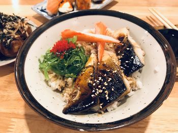 High angle view of meal served in plate