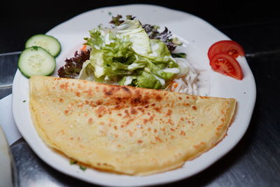 High angle view of meal served in plate