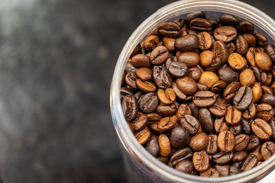 High angle view of coffee beans on table