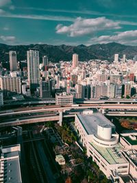 High angle view of cityscape against sky