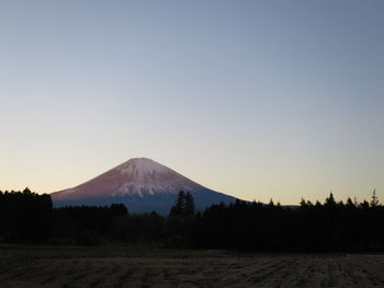 Scenic view of landscape with mount fuji against sky