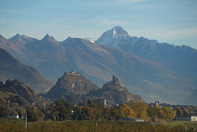 Scenic view of mountains against sky