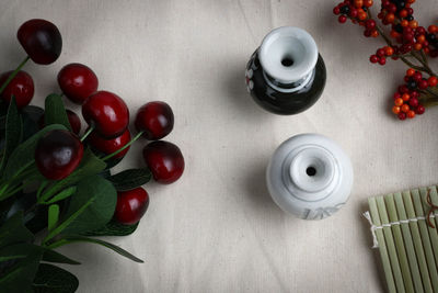 Directly above shot of fruits in bowl on table