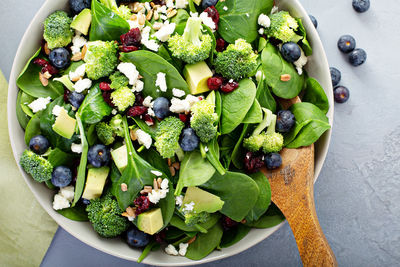 High angle view of food in bowl on table