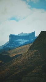 Panoramic view of land and mountains against sky