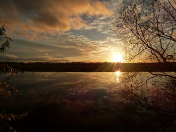 Scenic view of lake against sky during sunset