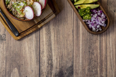 High angle view of food on table
