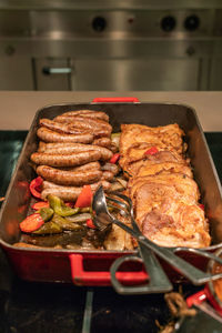 High angle view of meat in tray