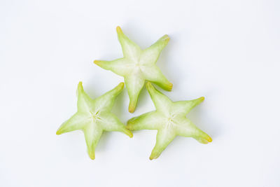 Close-up of lemon slice over white background
