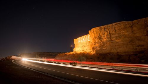 Light trails on road at night