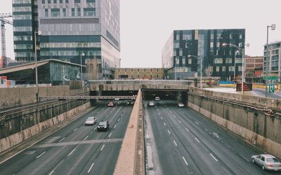 High angle view of bridge in city