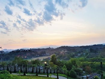 Scenic view of landscape against sky during sunset