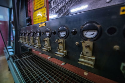 Close-up of old machinery in factory