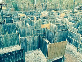 High angle view of wooden maze