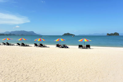 Scenic view of sea against clear blue sky in tanjung rhu, langkawi island, malaysia