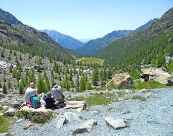 People on mountain road