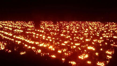 View of illuminated city at night