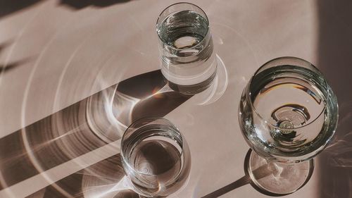 High angle view of chess pieces