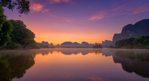 Reflection of clouds in lake during sunset