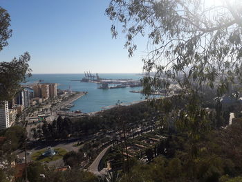 Scenic view of bay against clear sky