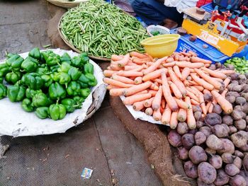 High angle view of vegetables for sale at market