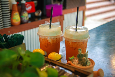 Close-up of drink served on table