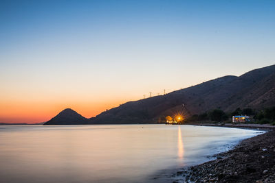 Scenic view of sea against clear sky during sunset