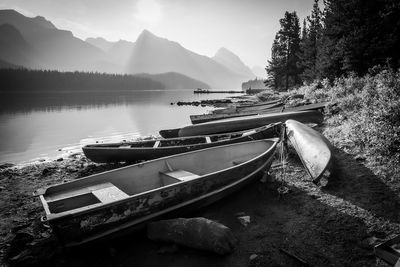 Boat moored in lake