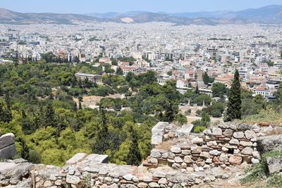 High angle view of buildings in city