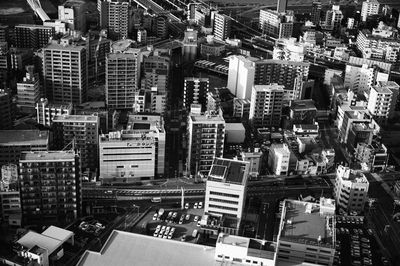 High angle view of buildings in city