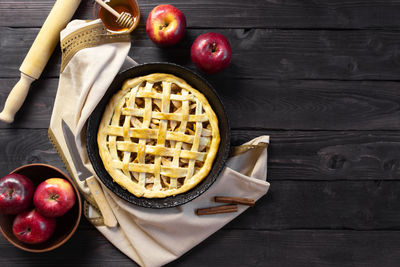 High angle view of apples on table