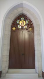 Low angle view of closed door of building